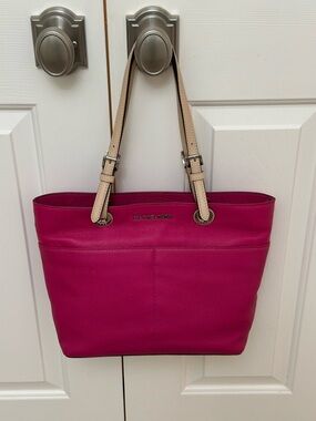 Michael Kors Hot Pink Leather Tote with Beige Straps, NWOT